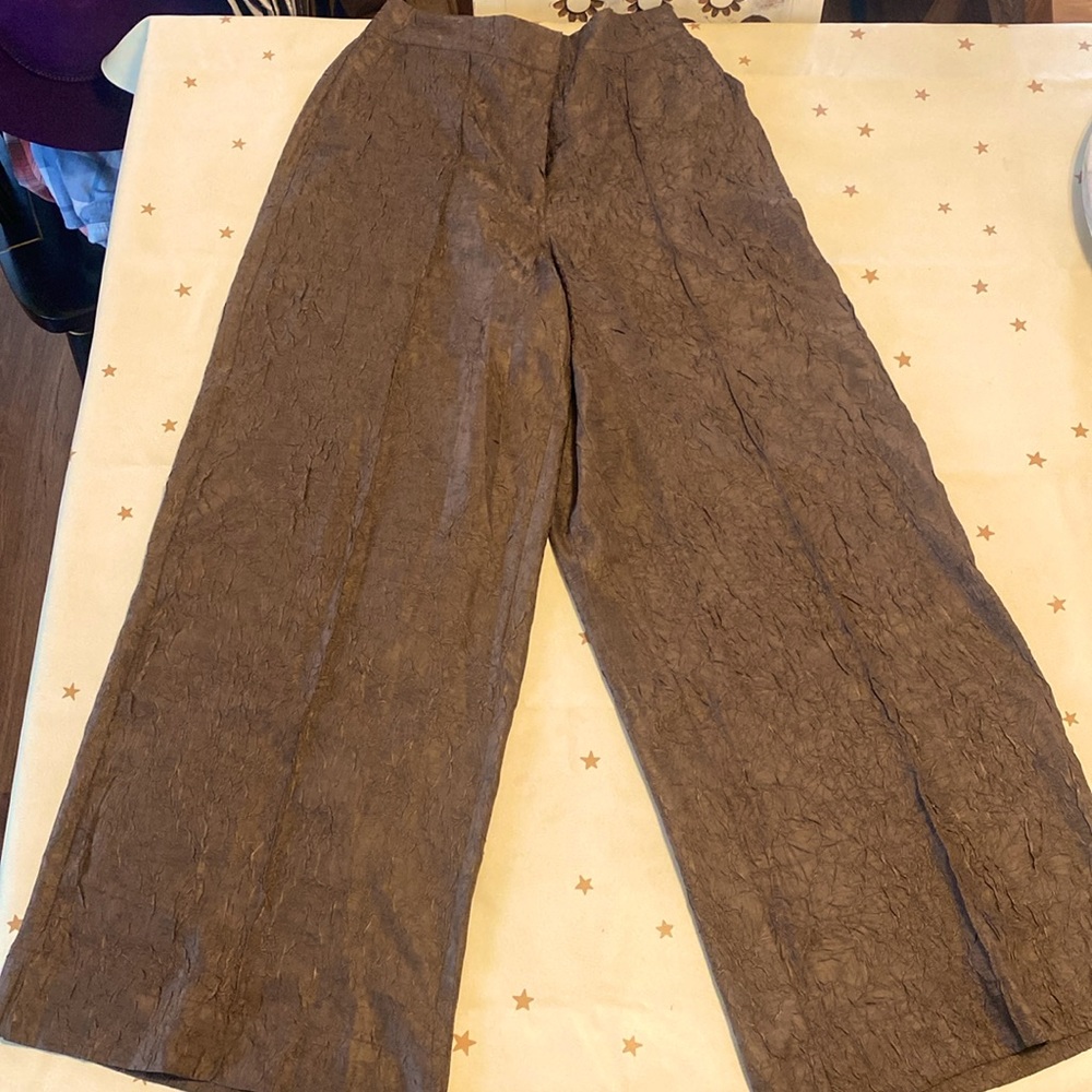 House of Harlow French Trouser Wide Leg Pant in Chocolate Brown Organza Medium